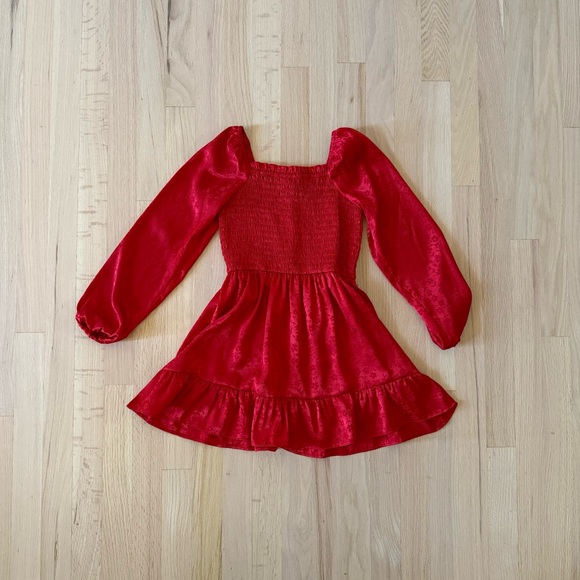 Art Class Girls Red Long Sleeve Jacquard Smocked Bodice Dress, Size S (6/7) - Picture 4 of 6